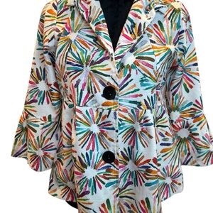 Damee Blazer Multicolor on White Abstract Jacket Petite Medium Boho